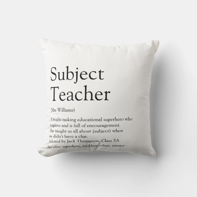 Teacher Appreciation Definition Black and White Throw Pillow (Front)
