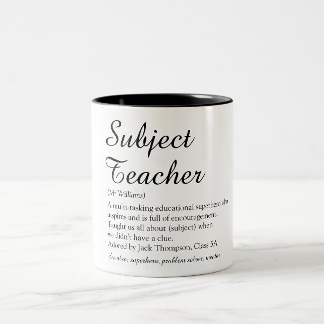 Teacher Appreciation Definition Script Modern Two-Tone Coffee Mug (Center)