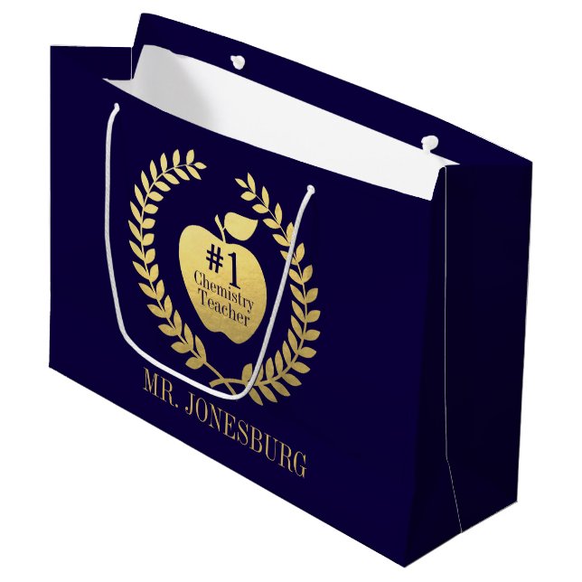 Teacher Appreciation Faux Gold Custom Name Large Gift Bag (Front Angled)