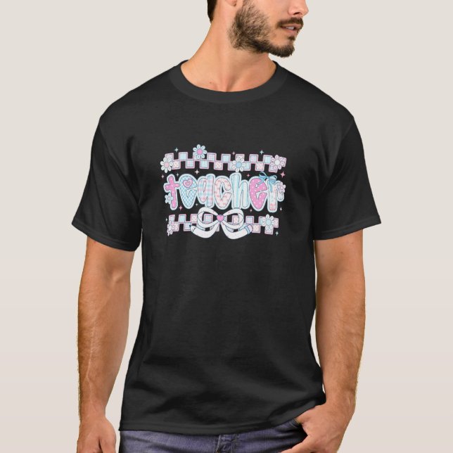 Teacher Appreciation Floral Bow Text T-Shirt (Front)