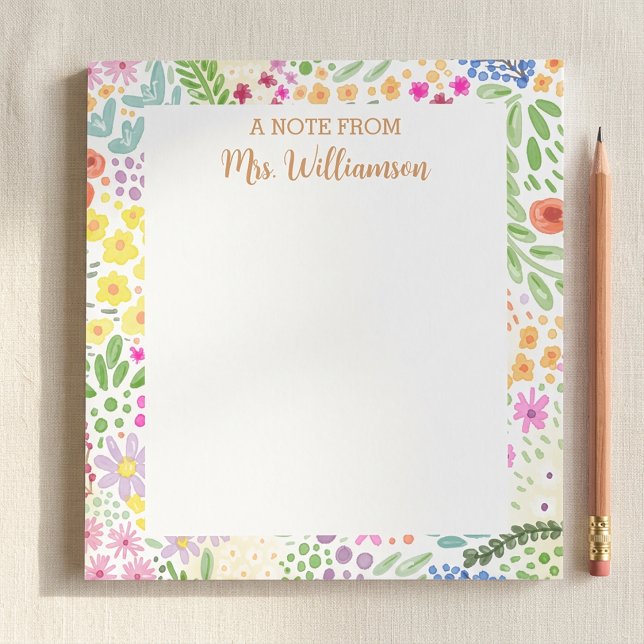 Teacher Appreciation Floral Flowers Personalized Notepad (Creator Uploaded)