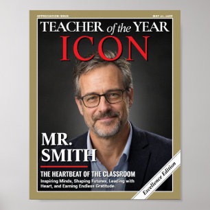 Teacher Appreciation Gift, Custom Magazine Cover Poster