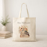 Teacher Appreciation Gift Floral Books Tote Bag<br><div class="desc">This Personalized Teacher Name Floral and Books Tote Bag is a meaningful everyday accessory that celebrates the dedication of teachers. Featuring a charming floral and stacked books design, this tote can be customized with the teacher’s name, creating a one-of-a-kind gift they’ll actually use. You can personalize and preview the design...</div>