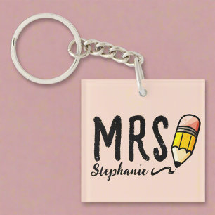 Teacher Appreciation Gift Pencil Name Pink Keychain