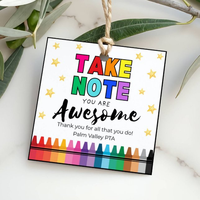 Teacher Appreciation Gift Tag "Take Note" (Creator Uploaded)