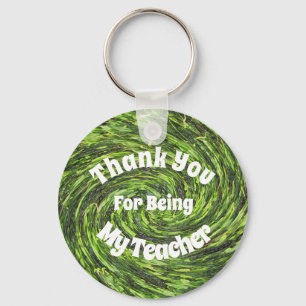 Teacher Appreciation Green Swirl Spiral Thank You Keychain