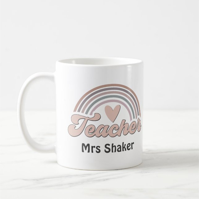 Teacher Appreciation Heart Rainbow Thank You Coffee Mug (Left)