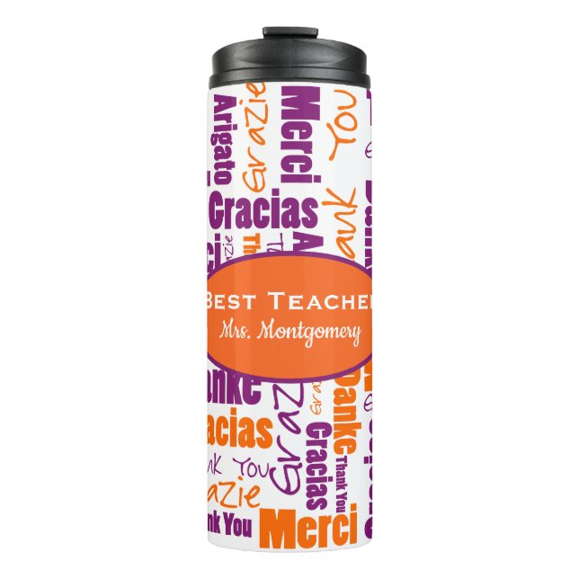 Teacher Appreciation Multilingual Thank You Thermal Tumbler (Front)