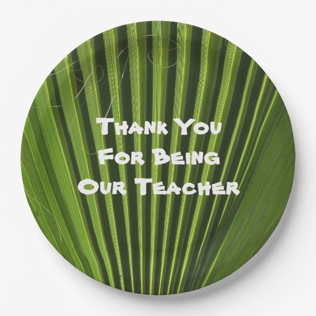Teacher Appreciation Palm Leaf Photo Thank You Paper Plate (Front)