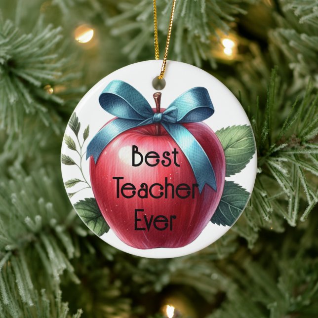 Teacher Appreciation Personalized Apples and Bows  Ceramic Ornament (Tree)
