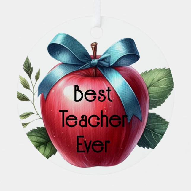 Teacher Appreciation Personalized Apples and Bows  Metal Ornament (Front)