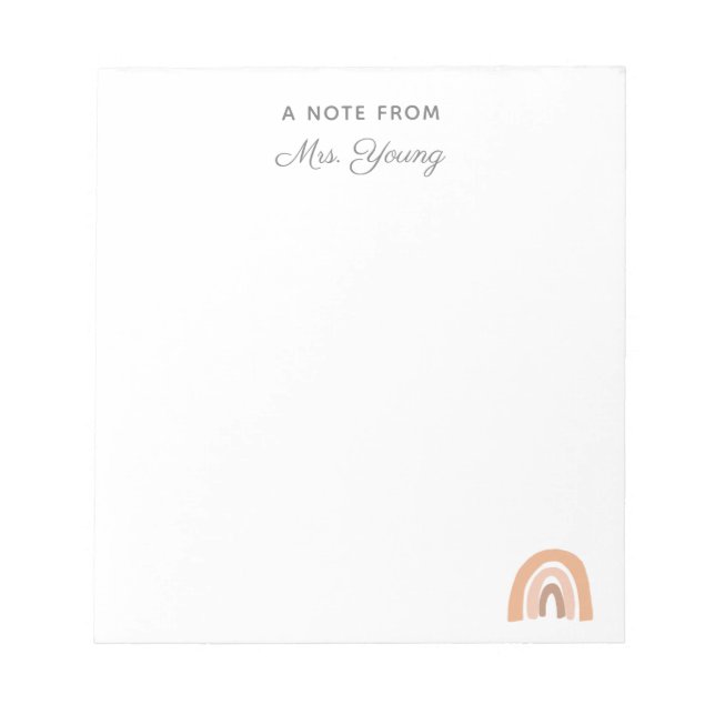 Teacher Appreciation Personalized Boho Rainbow Notepad (Front)