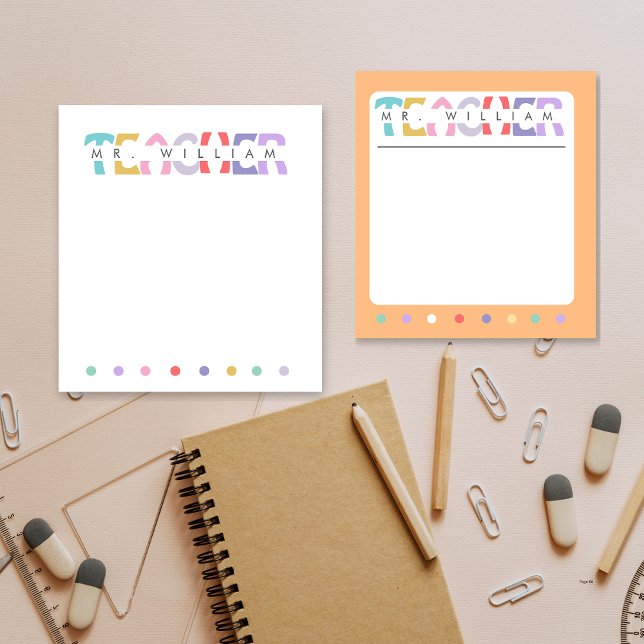 Teacher Appreciation Personalized Colourful Name Notepad (Creator Uploaded)