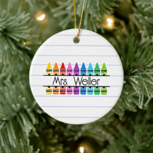 Teacher Appreciation Personalized Crayon Lined Ceramic Ornament
