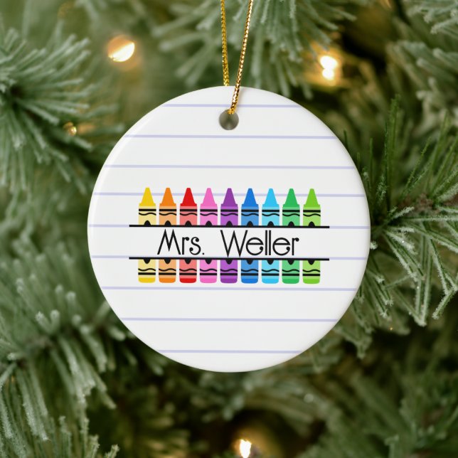 Teacher Appreciation Personalized Crayon Lined Ceramic Ornament (Tree)