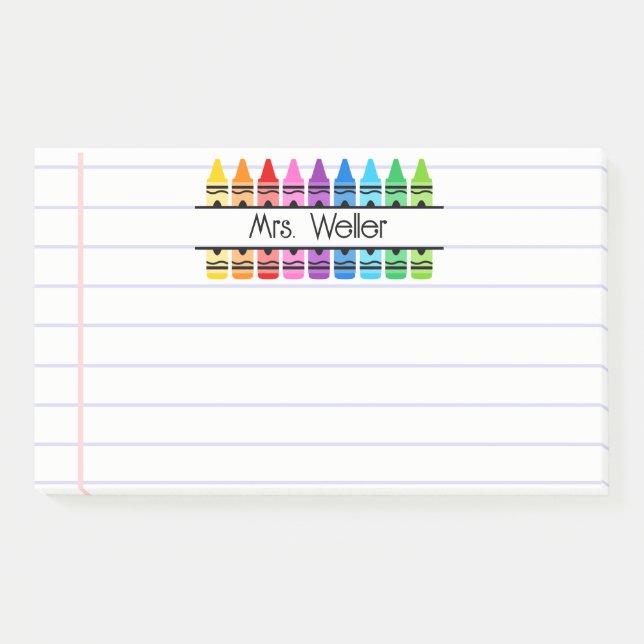 Teacher Appreciation Personalized Crayon Lined Post-it Notes (Front)