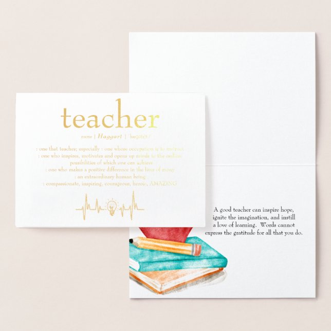 Teacher Appreciation Personalized Gold Foil Card (Display)