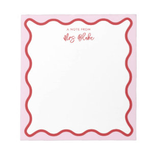 Teacher Appreciation Pink Red Wavy Notepad