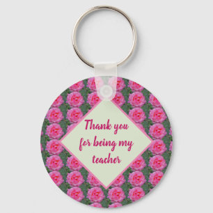 Teacher Appreciation Pink Rose Pattern Floral Keychain