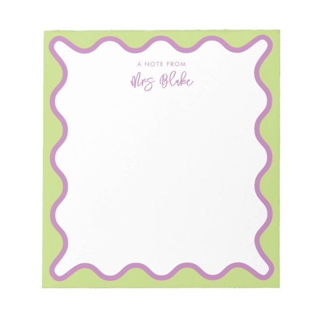 Teacher Appreciation Purple Green Wavy Notepad (Front)