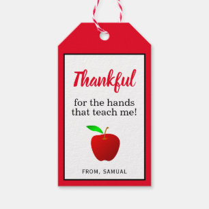 Teacher Appreciation Red Apple Thankful Gift Tags