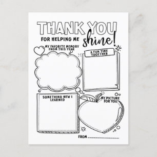teacher appreciation thank you coloring  holiday postcard