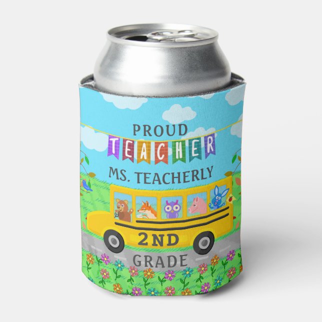 Teacher Appreciation Thank You | Cute Bus Animals Can Cooler (Can Front)