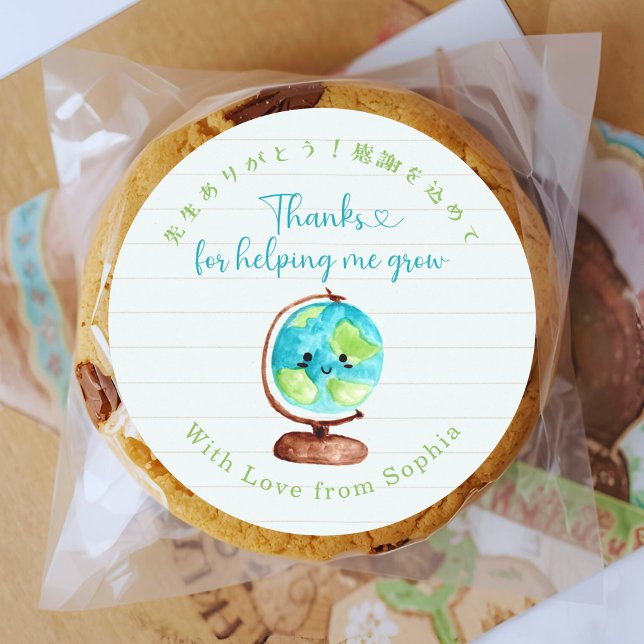 Teacher Appreciation Thank You Globe Note Paper Classic Round Sticker (Creator Uploaded)