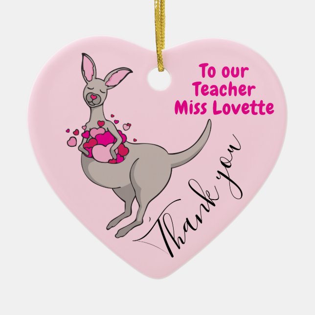 Teacher appreciation thank you kangaroo hearts ceramic ornament (Front)