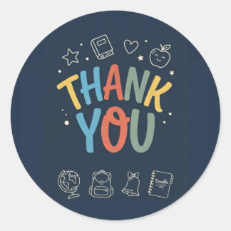 Teacher Appreciation "THANK YOU" Navy Card Classic Round Sticker