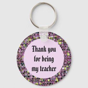 Teacher Appreciation Thank You Pink Mosaic Tiles Keychain