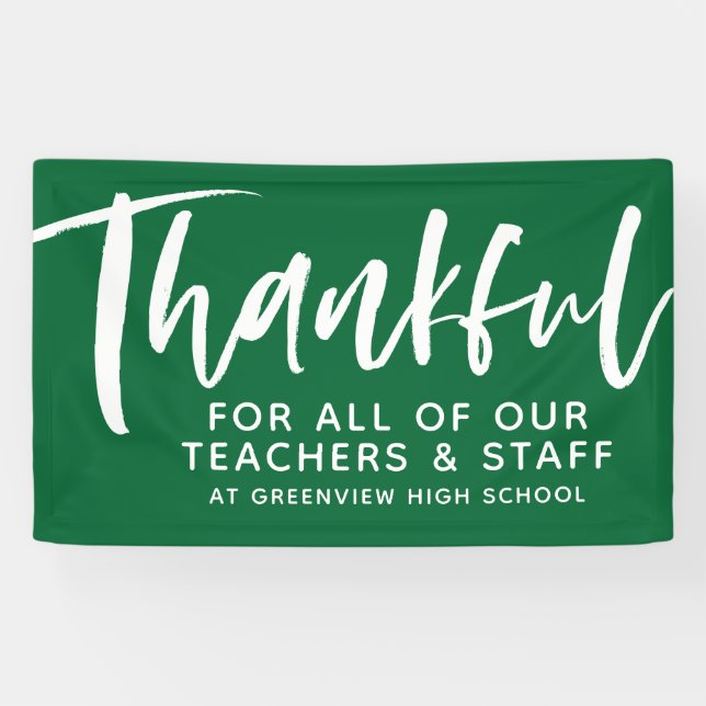 Teacher appreciation thankful script green banner (Horizontal)