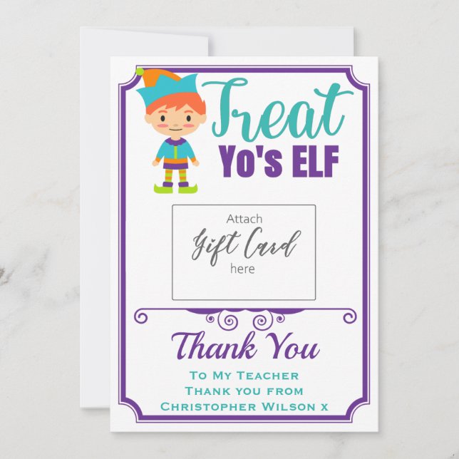 Teacher Appreciation Treat Yourself Gift Card (Front)
