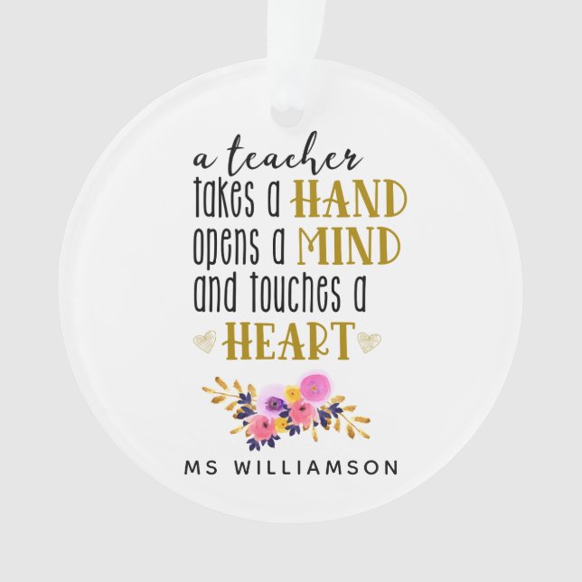 Teacher Appreciation Typography Personalized Ornament (Front)