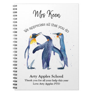 Teacher Appreciation watercolour penguin Notebook