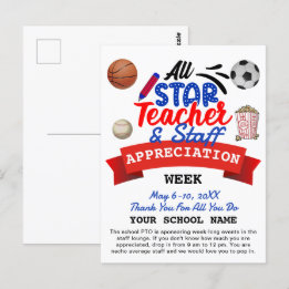 Teacher Appreciation Week All Star PTO Itinerary Postcard