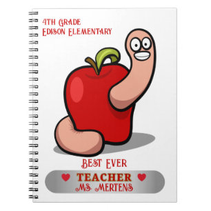Teacher Appreciation Worm in Apple Add Name Notebook