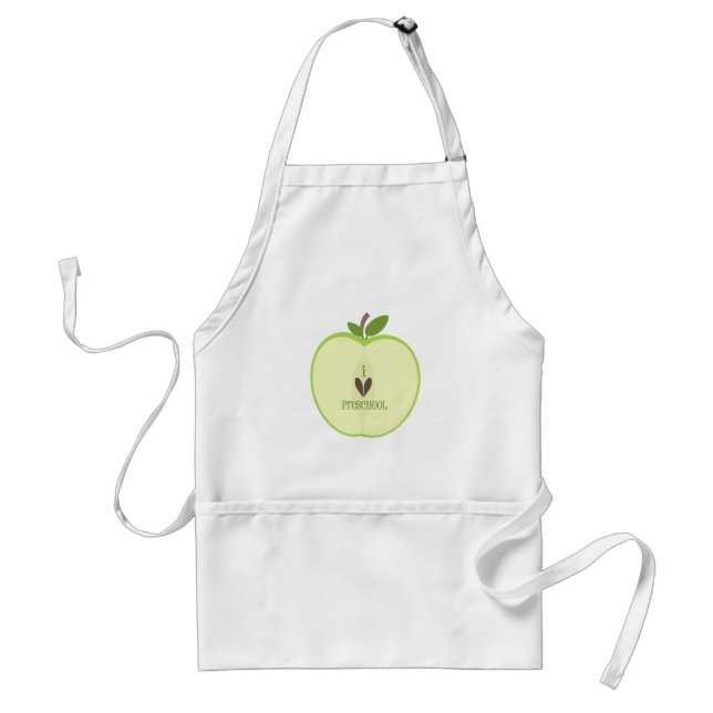 Teacher Apron Green Apple Half I Love Preschool (Front)