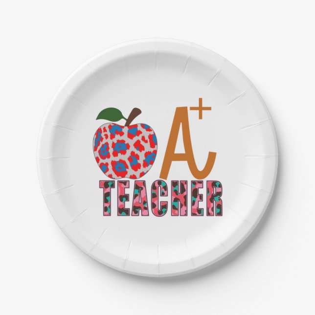 Teacher Art Apple A Plus Teacher Paper Plate (Front)