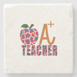 Teacher Art Apple A Plus Teacher Stone Coaster