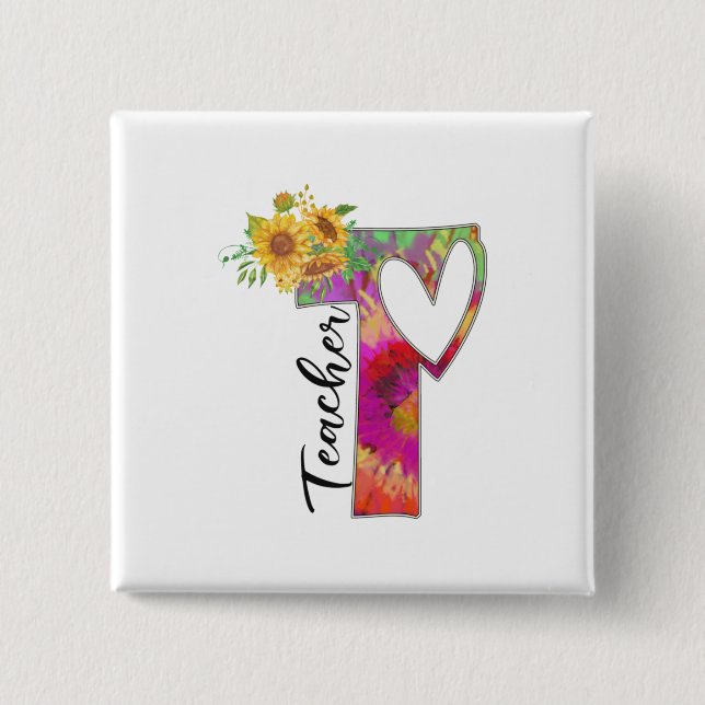 Teacher Art Flower Teacher 2 Inch Square Button (Front)