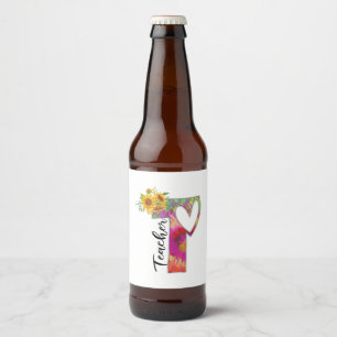Teacher Art Flower Teacher Beer Bottle Label