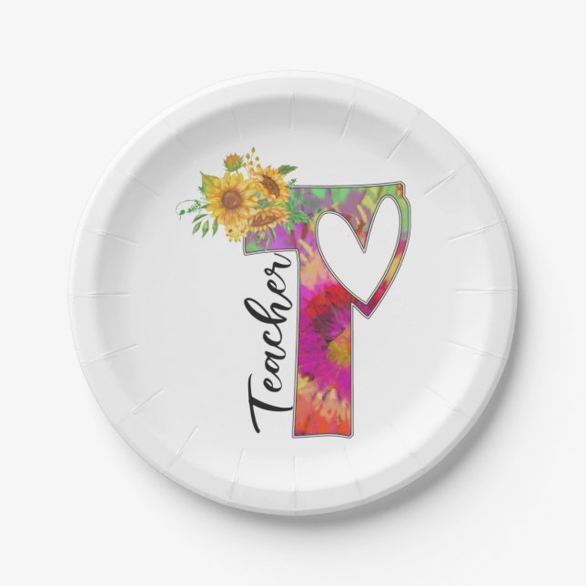 Teacher Art Flower Teacher Paper Plate (Front)