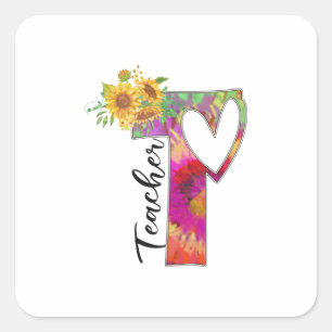 Teacher Art Flower Teacher Square Sticker
