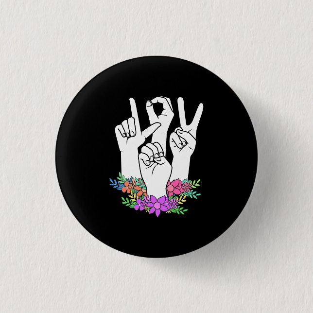 Teacher ASL Hand Sign 1 Inch Round Button (Front)