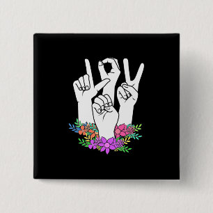 Teacher ASL Hand Sign 2 Inch Square Button