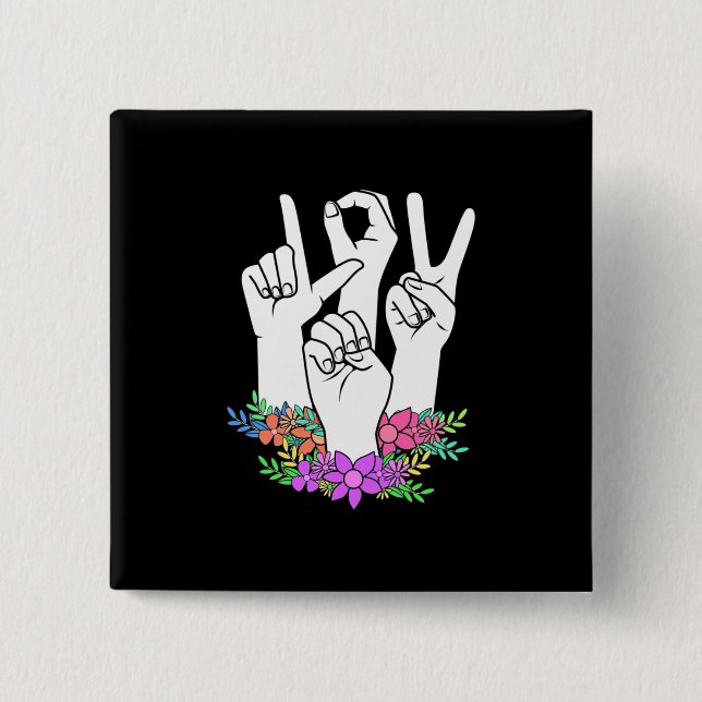 Teacher ASL Hand Sign 2 Inch Square Button (Front)