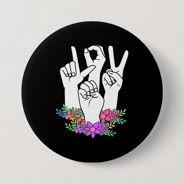 Teacher ASL Hand Sign 3 Inch Round Button (Front)