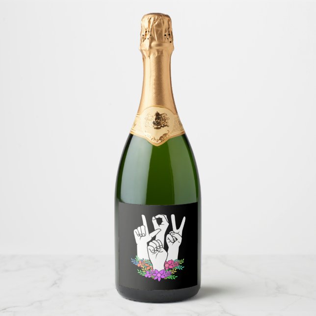 Teacher ASL Hand Sign Sparkling Wine Label (Front)