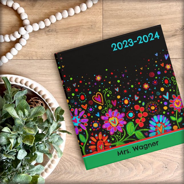 Teacher Assessment Black Colourful Floral Custom Binder (Creator Uploaded)